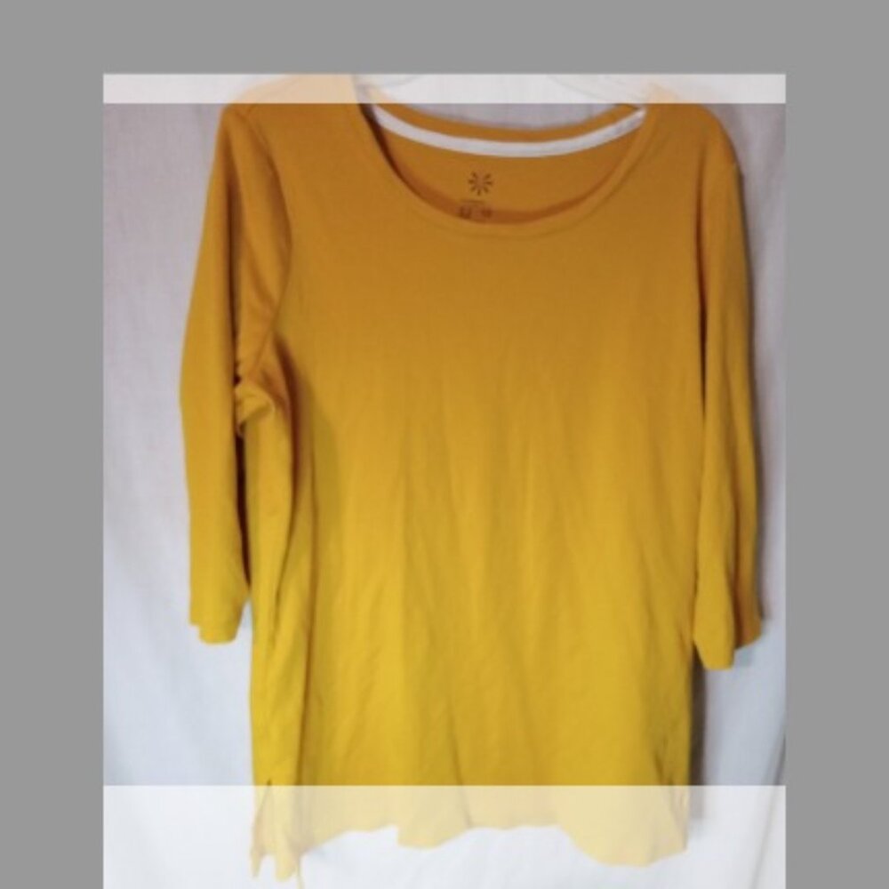 (O) Isaac Mizrahi Live Woman's 3/4 Sleeve T Shirt 1X Yellow NWOT